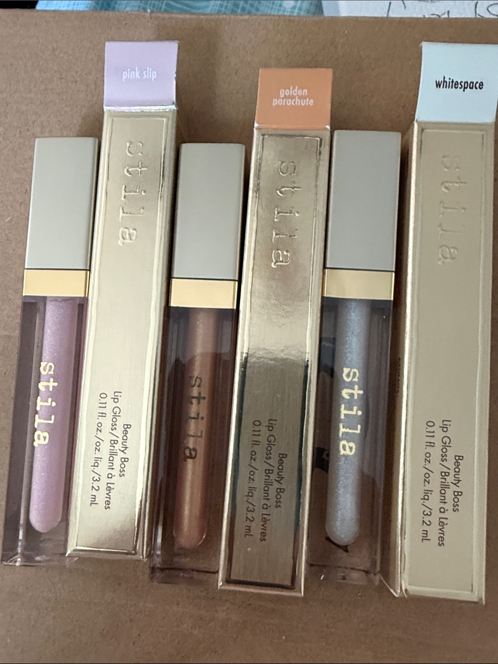 Stila Beauty Boss Lip Gloss Trio — Pink Slip, Golden Parachute, Whitespace